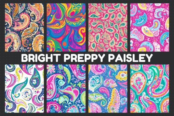 Bright Preppy Paisley Digital Paper: Vibrant Patterns for Modern Design