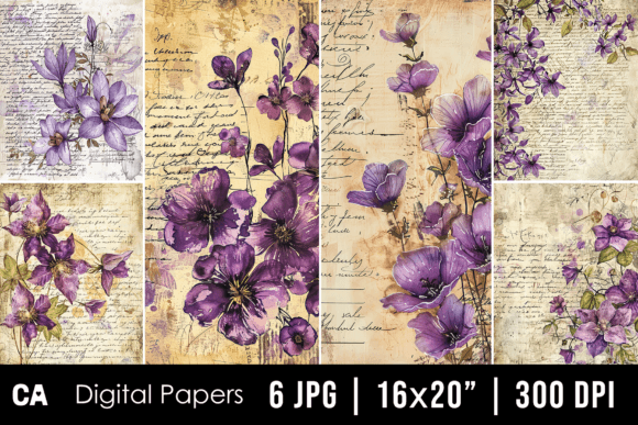 Bring Timeless Elegance to Your Crafts with Vintage Purple Floral Journal Pages