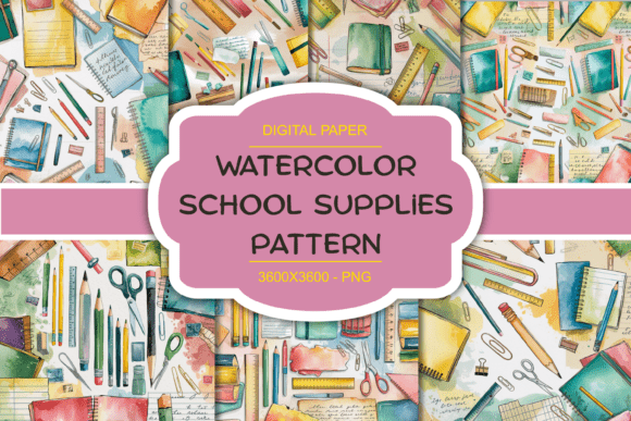 Elevate Projects with Watercolor School Supplies Pattern