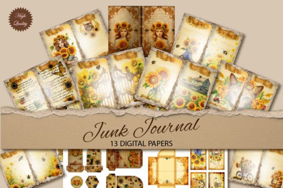Embrace Rustic Charm with Sunflowers Watercolor Junk Journal Paper