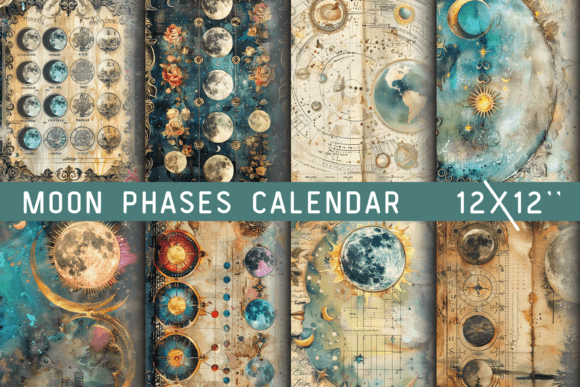 Moon Phases Calendar Junk Journal Paper: A Celestial Design Asset
