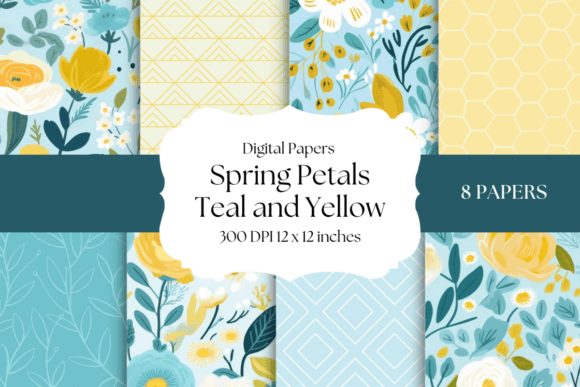 Spring Petals - Teal and Yellow: A Digital Paper Collection