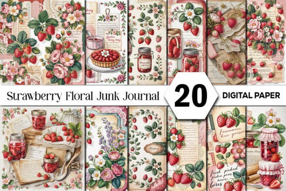 Strawberry Floral Junk Journal Pages: A Vintage Dream