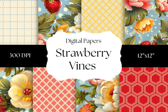 Strawberry Vine Digital Papers: Vibrant Backgrounds for Modern Design
