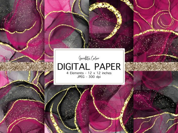 Stunning Black Pink Agate Digital Paper for Creatives