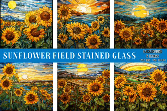 Sunflower Field Stained Glass Background: A Burst of Digital Color