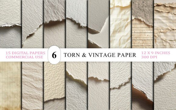 Torn Paper Texture Bundle: 15 Vintage & Ripped Paper Backgrounds