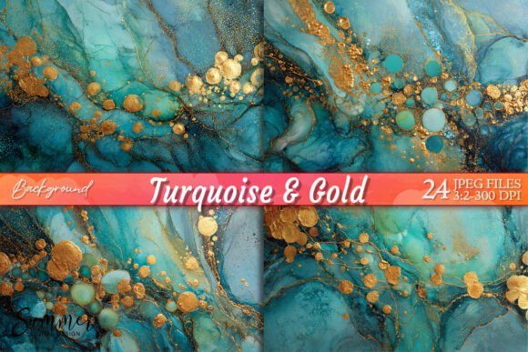Turquoise and Gold Marble Ink Background: Luxury Textures for Bold Design