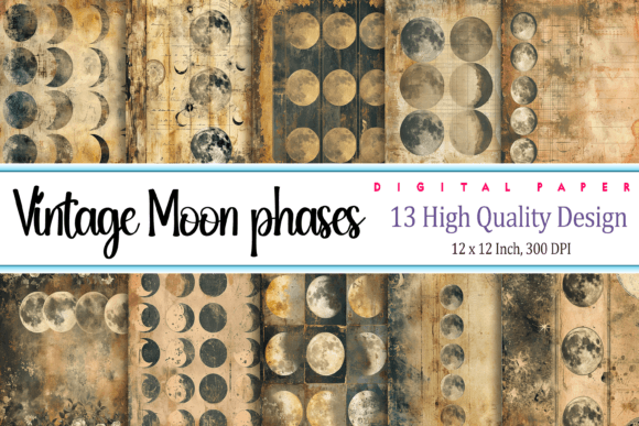 Vintage Moon Phases Scrapbook: Design with Celestial Charm